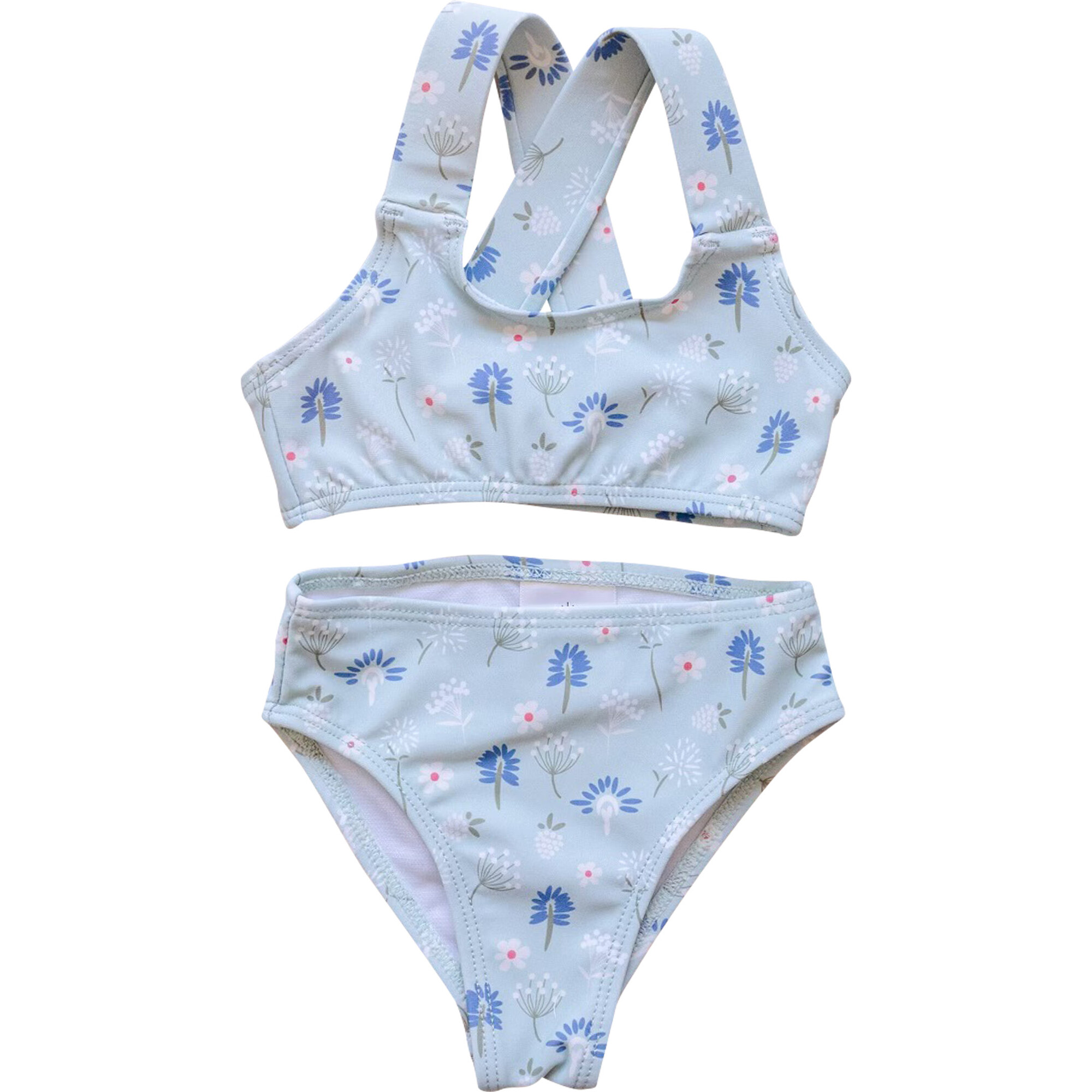 Flower Field Cross Back Bikini, Blue - Two Pieces - 1