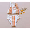 Retro Stripe Cross Back Bikini, White - Two Pieces - 2 - thumbnail