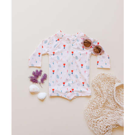 Floral Zip-Up Rash Guard, Pink