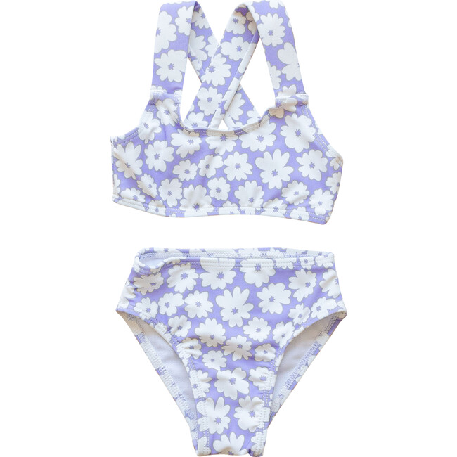 Floral Cross Back Bikini, Purple - Two Pieces - 1