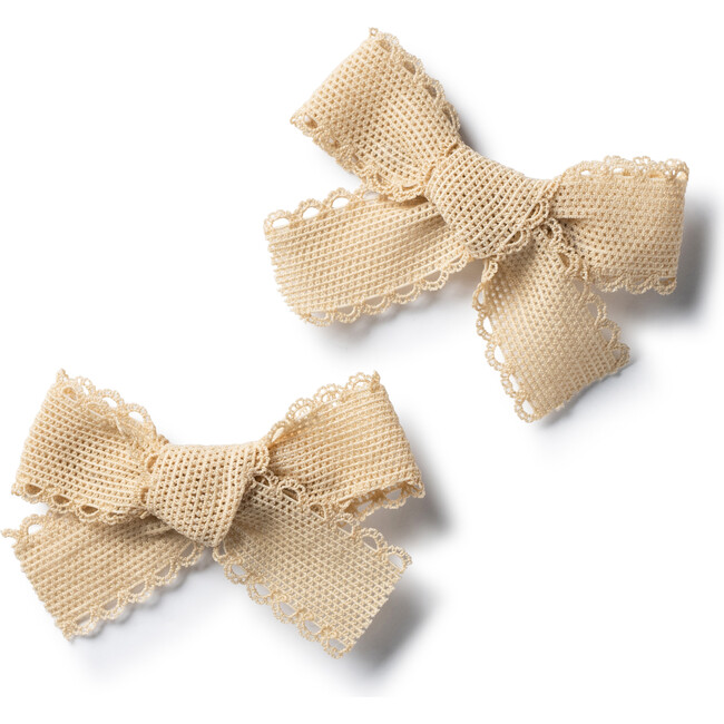 Sweets Lace Double Bow Clip Set, Oatmeal