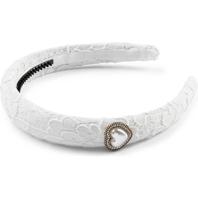 Valentina Lace Heart Embellished Headband, White