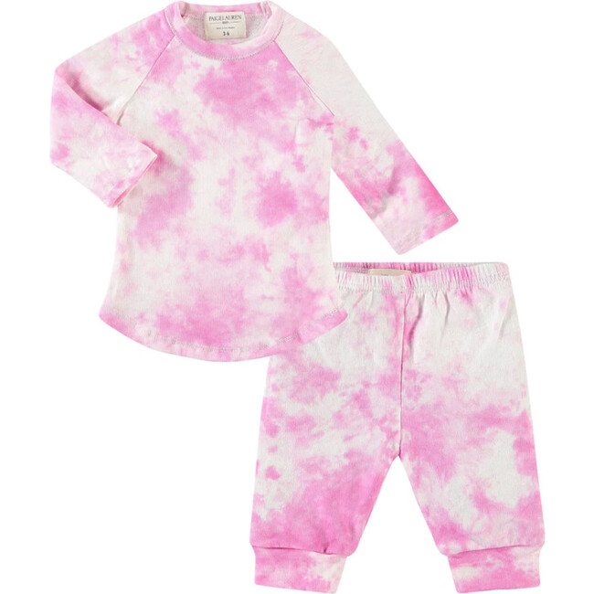 Whimzzz Splatter Slub French Terry Tie-Dye Baseball Tee And Legging Set, Pink And Lavender