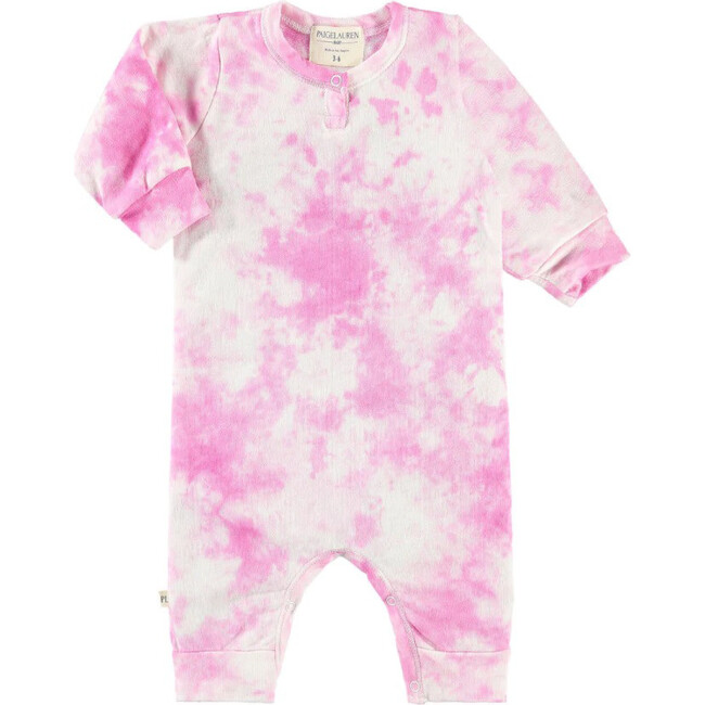 Whimzzz Splatter Slub Light Weight French Terry Tie-Dye Henley Coverall, Pink And Lavender