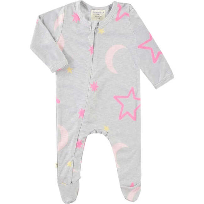 Whimzzz Slub Rib Moon And Star Seamless Zipper Footie Romper, Pink - Footie Pajamas - 1