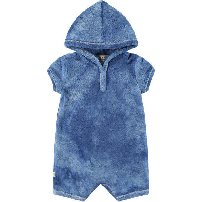 Whimzzz Organic Loop Terry Hoodie Romper, Marble Blue - Rompers - 1