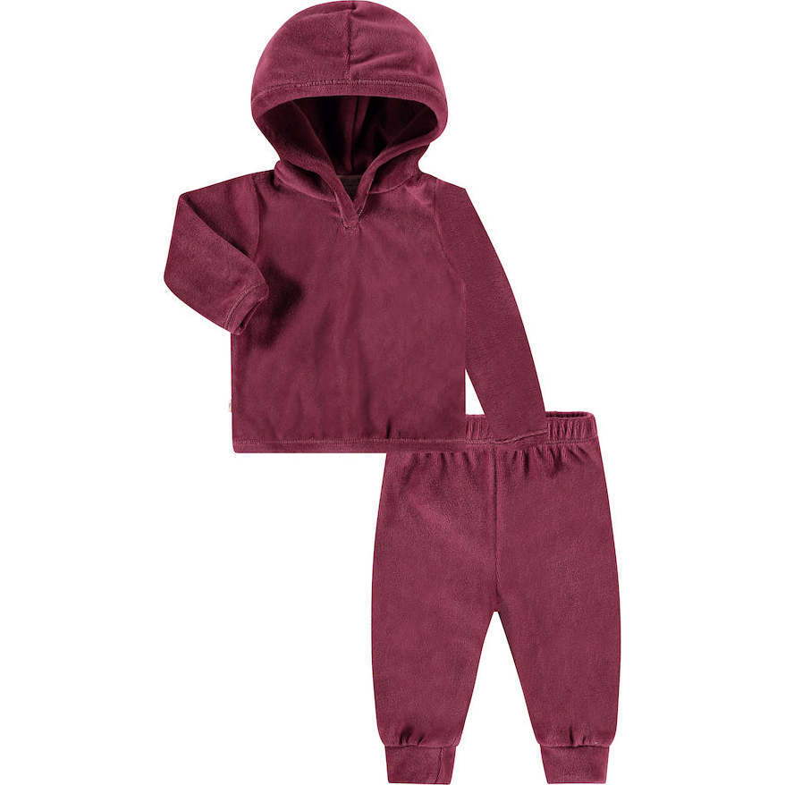 Galaxy Velour Hoodie And Legging Loungewear, Burgundy - Loungewear - 1