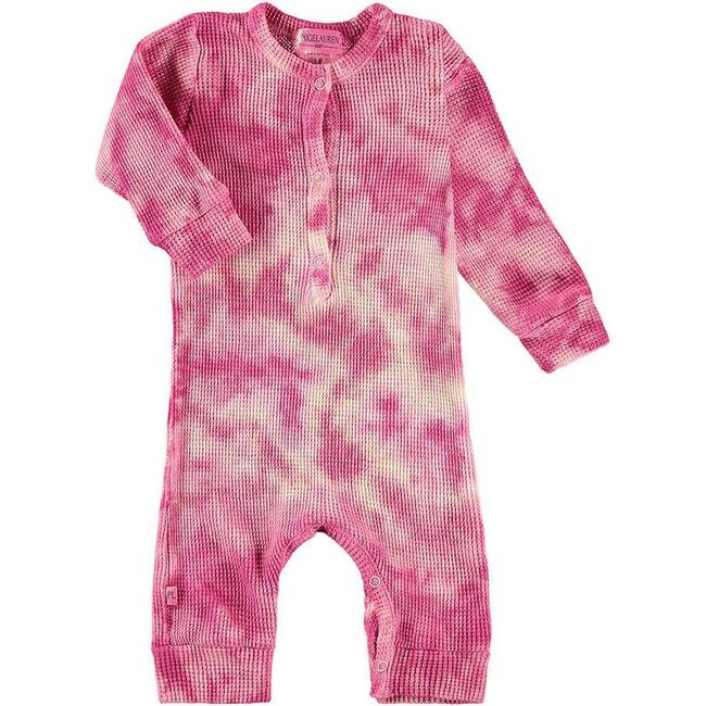 Cozy Tie-Dye Organic Thermal Henley Coverall, Marble Pink - Overalls - 1