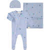 Galaxy Take Home Hacci Confetti Romper Blanket and Cap Set, Confetti Blue - Mixed Apparel Set - 1 - thumbnail