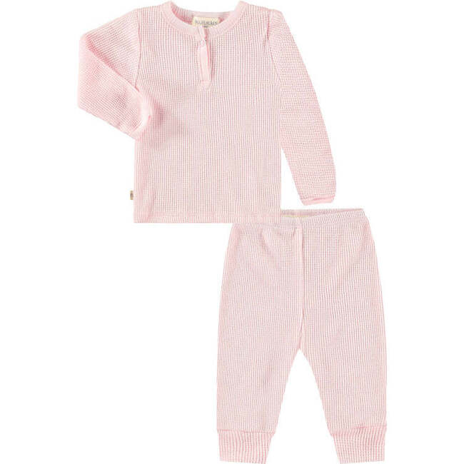 Galaxy Thermal Henley Long Sleeve Tee And Legging Loungewear Set, Light Pink