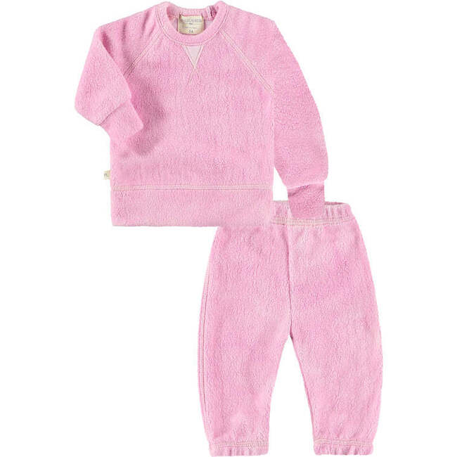 Galaxy Sherpa Raglan Sweatshirt And Sweatpant Loungewear Set, Marble Pink