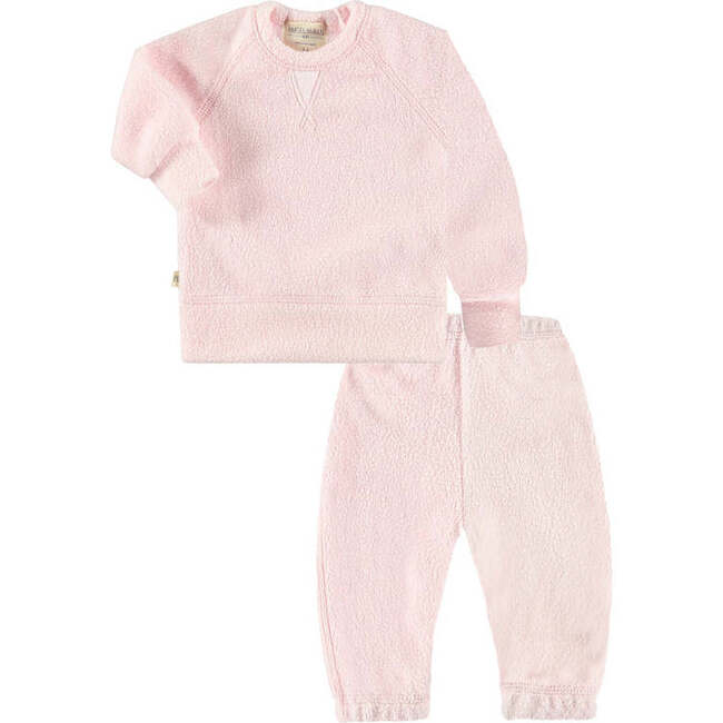 Galaxy Sherpa Raglan Sweatshirt And Sweatpant Loungewear Set, Light Pink