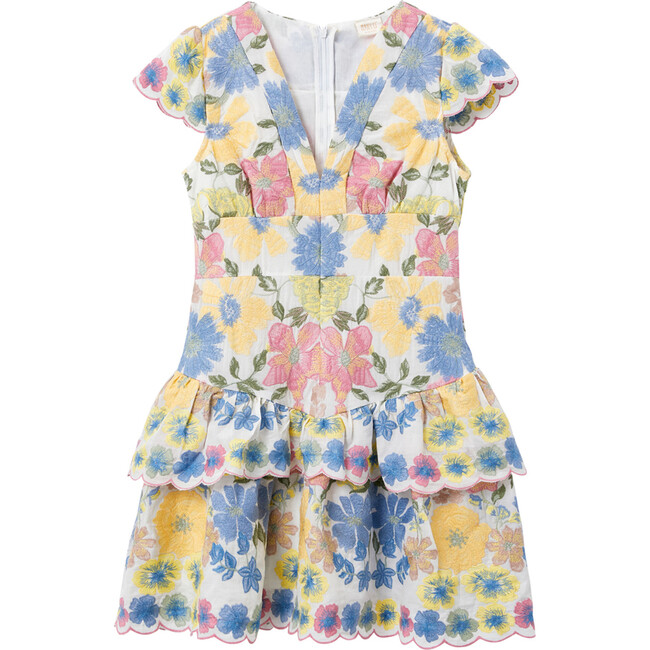 Marielle V-Neck Short Flutter Sleeve Embroidered Dress, Floral