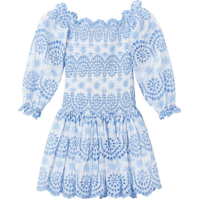 Seraphine Shirred Bodice Embroidered Dress, Powder Blue