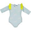 Posh Dalmatian Long Sleeve Rashguard, Aqua Blue And Yellow - Rash Guards - 1 - thumbnail