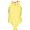 Vichy One-Piece Collared Swimsuit, Yellow And Pink - One Pieces - 1 - thumbnail