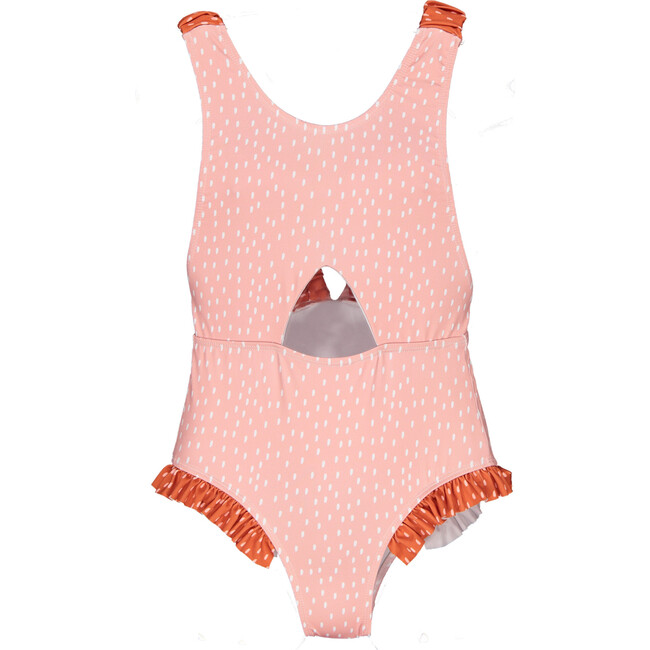 Dots Fluffy Back Strap One-Piece Swimsuit, Pink And Brick