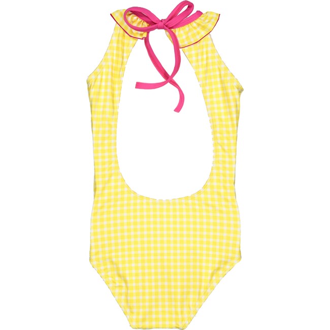 Vichy One-Piece Collared Swimsuit, Yellow And Pink - One Pieces - 2