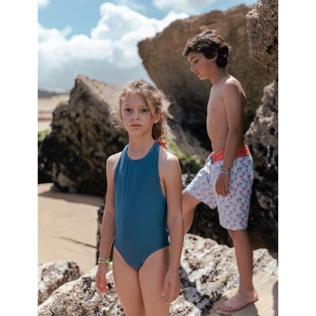 Sparkly Blue One-Piece Swimsuit, Blue And Brick - One Pieces - 4