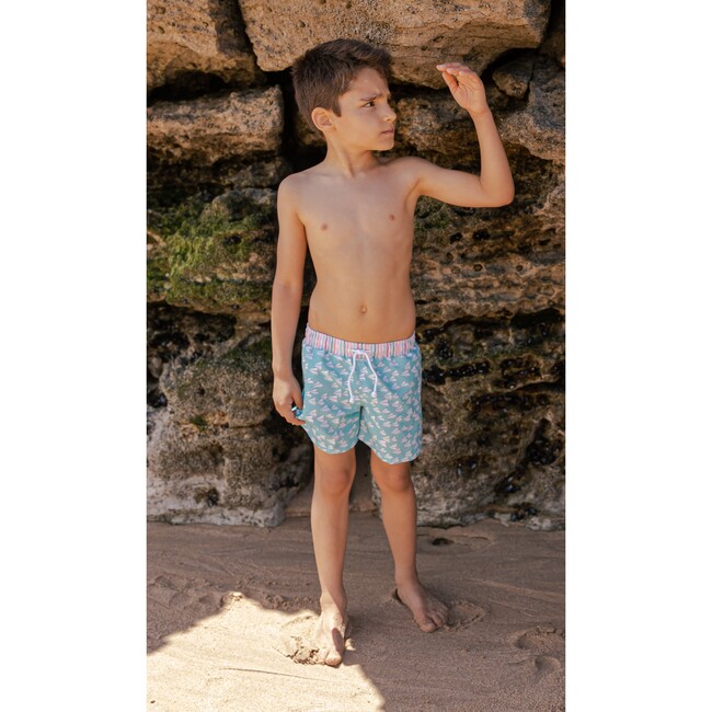 Aeroplane Stripes Classic Swim Shorts, Torquoise - Swim Trunks - 3