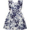 Sage Poplin Ruffle Shoulder Dress, Navy Vintage Floral - Dresses - 1 - thumbnail