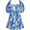 Women's Jessica Bubble Sleeve Smock Dress, Blue Floral Boho - Dresses - 1 - thumbnail
