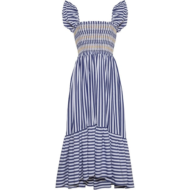 Women's Ruby Short Fluter Sleeve Dress, Stripe Navy Novelty