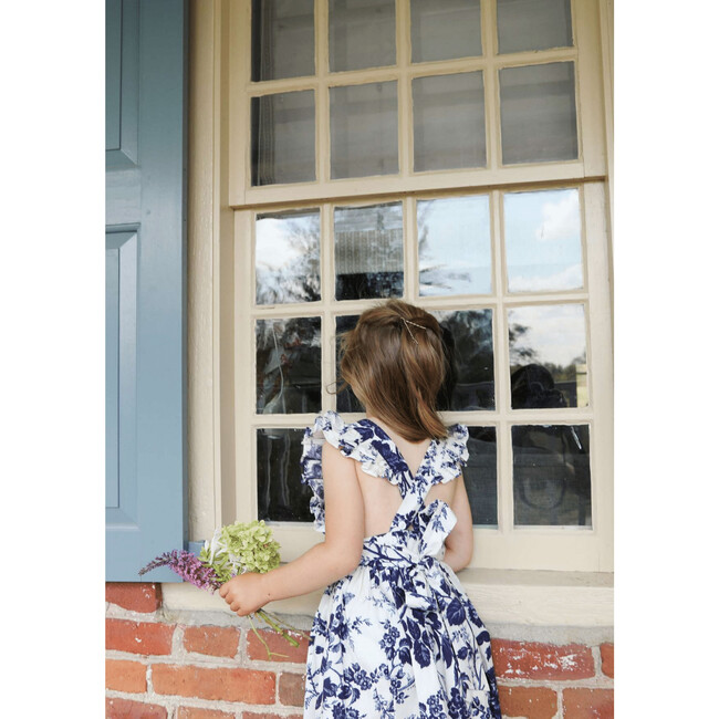 Sage Poplin Ruffle Shoulder Dress, Navy Vintage Floral - Dresses - 2
