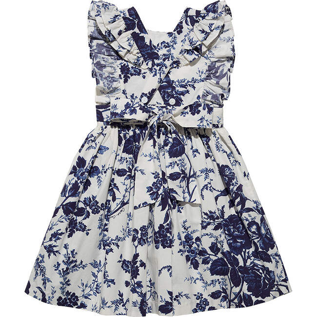 Sage Poplin Ruffle Shoulder Dress, Navy Vintage Floral - Dresses - 3