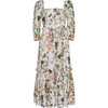 Women's Blue Hill Square Neck Structured Sleeve Dress, Whimsical Ivory - Dresses - 1 - thumbnail