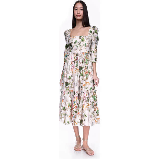 Women's Blue Hill Square Neck Structured Sleeve Dress, Whimsical Ivory - Dresses - 2