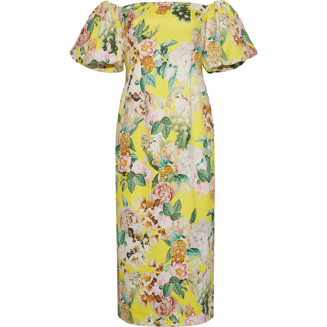 Women's Karene Sweetheart Neck A-Line Midi Dress, Lemon Zest Cornucopia - Dresses - 4