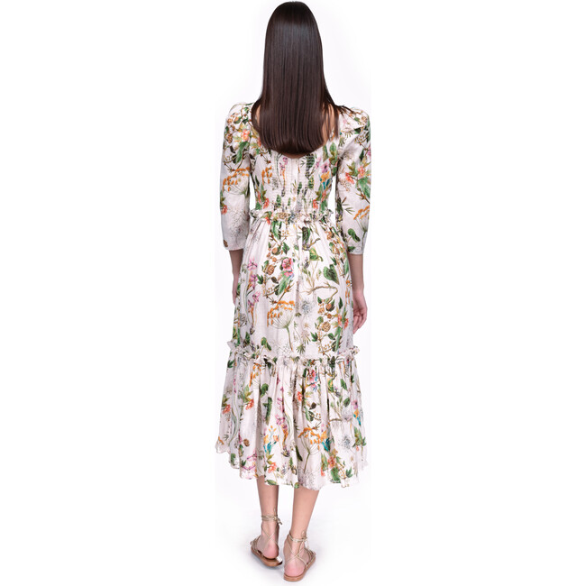 Women's Blue Hill Square Neck Structured Sleeve Dress, Whimsical Ivory - Dresses - 3