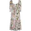 Women's Blue Hill Square Neck Structured Sleeve Dress, Whimsical Ivory - Dresses - 4