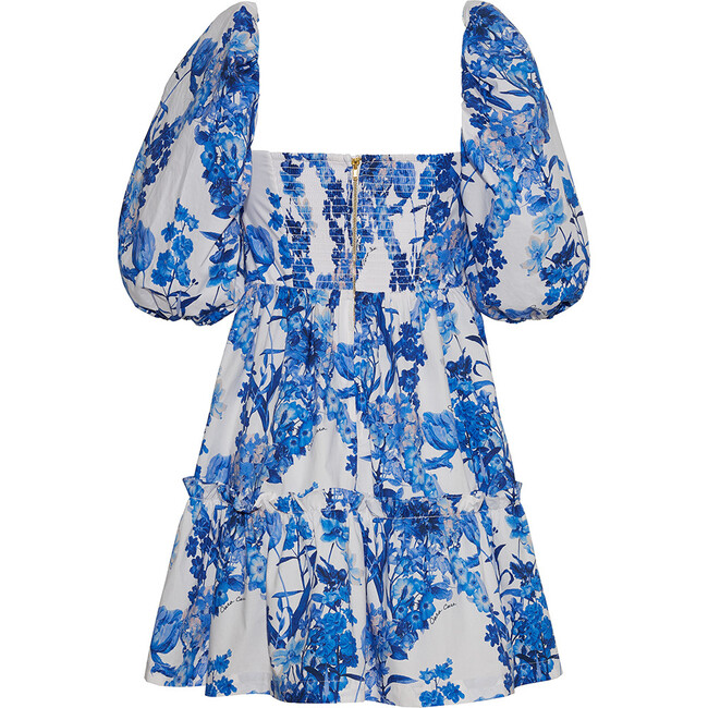 Women's Jessica Bubble Sleeve Smock Dress, Blue Floral Boho - Dresses - 5