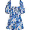 Women's Jessica Bubble Sleeve Smock Dress, Blue Floral Boho - Dresses - 5