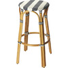 Tobias Round Rattan 30" Bar Stool, White and Navy Stripe - Accent Seating - 1 - thumbnail