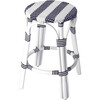 Tobias Rattan Round 24" Counter Stool, White and Navy Stripe - Accent Seating - 1 - thumbnail