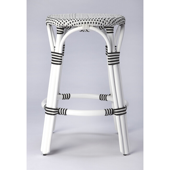 Tobias Rattan Round 24" Counter Stool, White and Black Dot - Accent Seating - 2