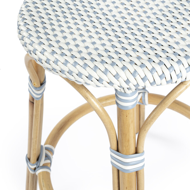 Tobias Rattan Round 24" Counter Stool, White and Sky Blue Dot - Accent Seating - 3