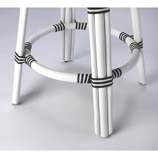 Tobias Rattan Round 24" Counter Stool, White and Black Dot - Accent Seating - 3