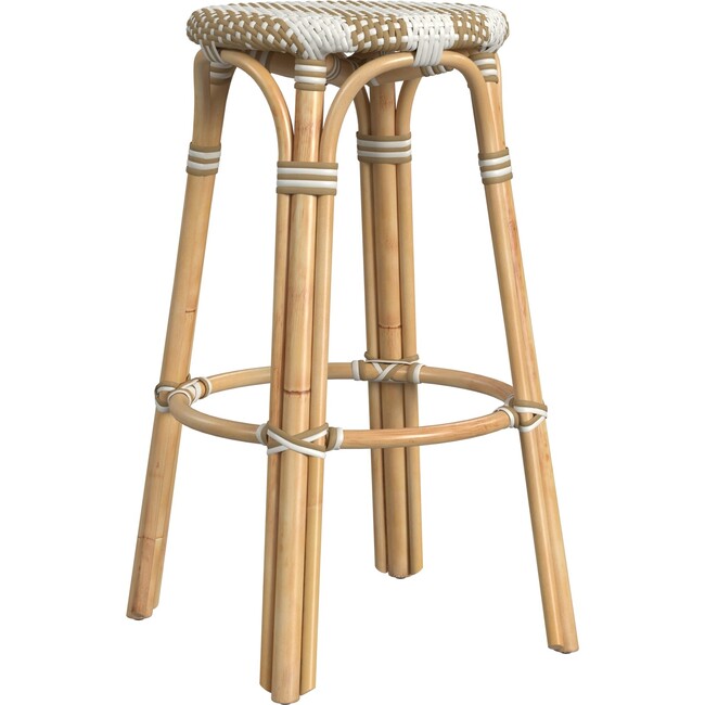 Tobias Round Rattan 30" Bar Stool, Tan and White Stripe - Accent Seating - 3