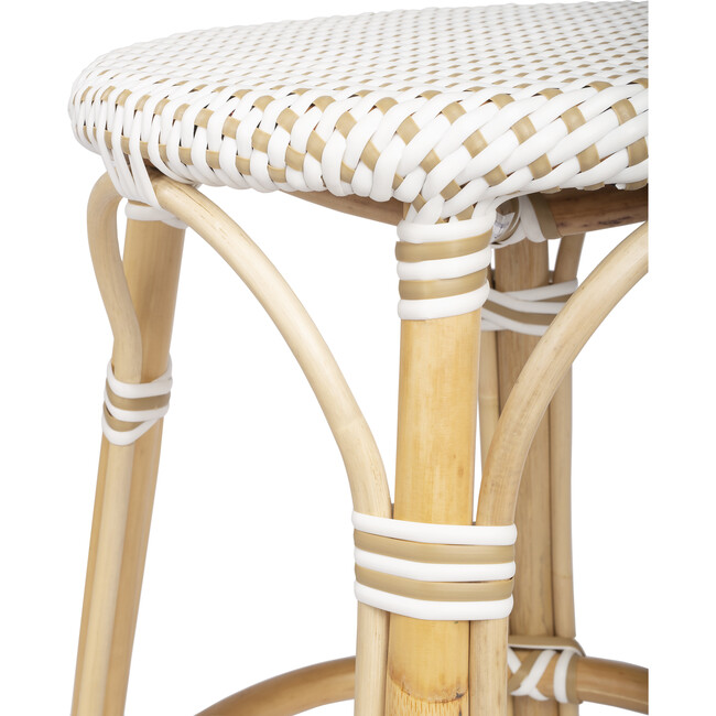 Tobias Rattan Round 24" Counter Stool, White and Tan Dot - Accent Seating - 3
