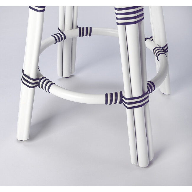 Tobias Rattan Round 24" Counter Stool, White and Navy Stripe - Accent Seating - 3