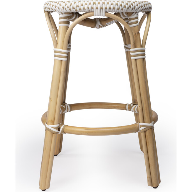 Tobias Rattan Round 24" Counter Stool, White and Tan Dot - Accent Seating - 4