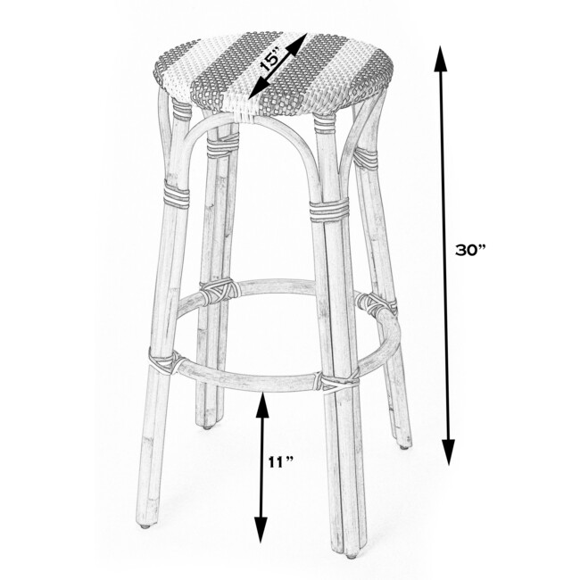 Tobias Round Rattan 30" Bar Stool, Tan and White Stripe - Accent Seating - 5