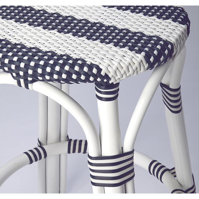 Tobias Rattan Round 24" Counter Stool, White and Navy Stripe - Accent Seating - 4