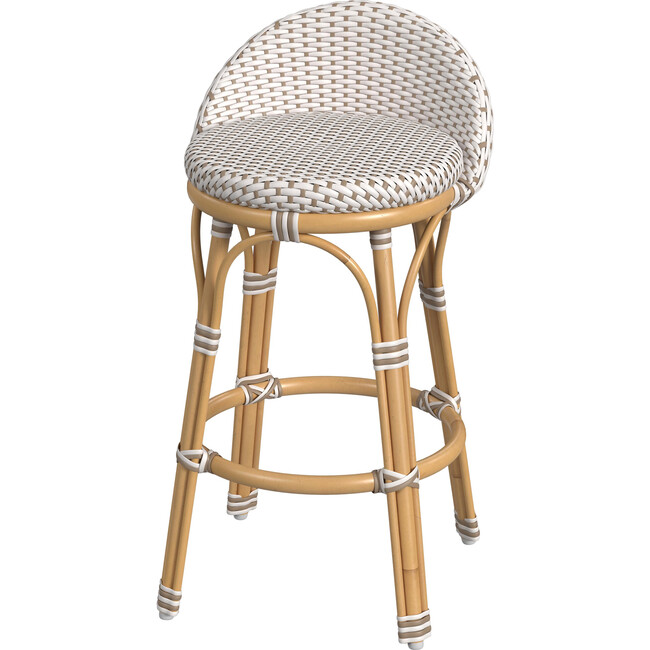 Tobias Outdoor Rattan and Metal Low Back Counter stool, Beige and White