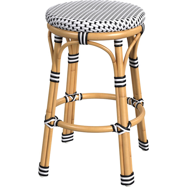 Tobias Outdoor Rattan and Metal Counter Stool, Black and White