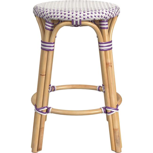 Tobias Rattan Round 24" Counter Stool, White and Purple Dot - Accent Seating - 3